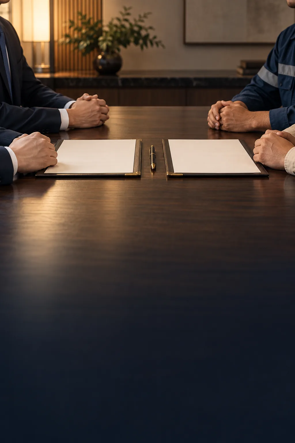 Employer and employee representatives in a balanced industrial-relations discussion